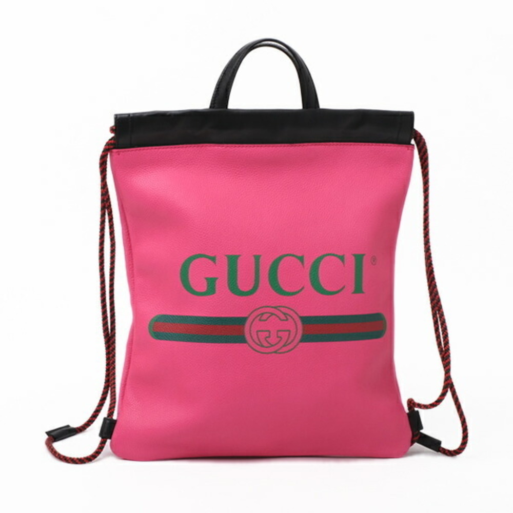 Gucci Leather Small Drawstring Backpack Pink - image 3